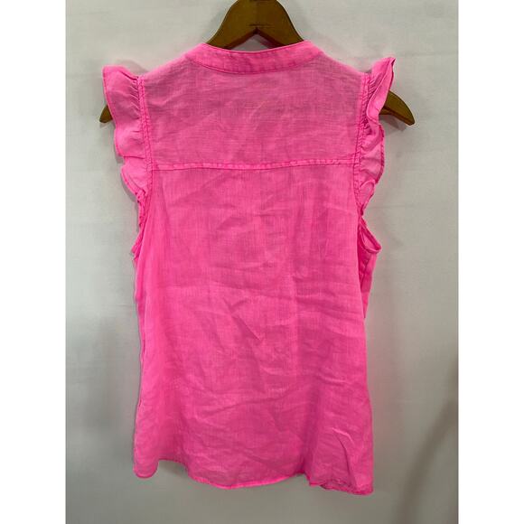 Lilly Pulitzer Sleeveless Pink Blouse Small Ruffled 100% Linen Button-Down - Picture 2 of 8